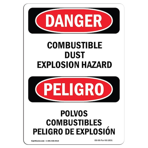 Safety Sign, OSHA, 5" Height, Combustible Dust Explosion Hazard Spanish, 10PK